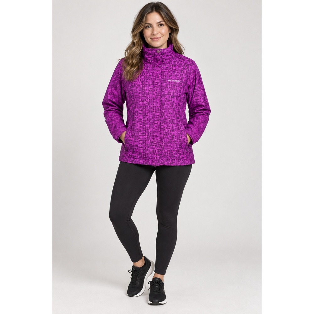 Hiking Columbia wind Jacket Women Small Purple Geometric Shell Rain Coat Outdoor